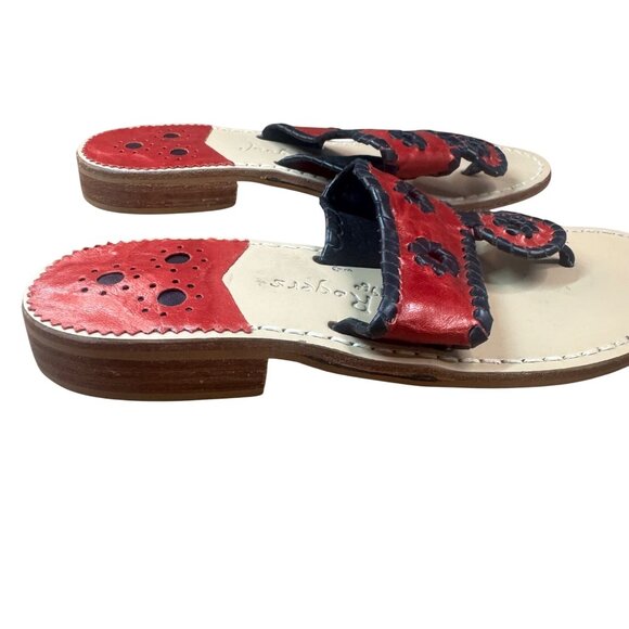 Jack Rogers Womens Red & Navy Leather Sandals With Floral Design Size 6M - Picture 7 of 12